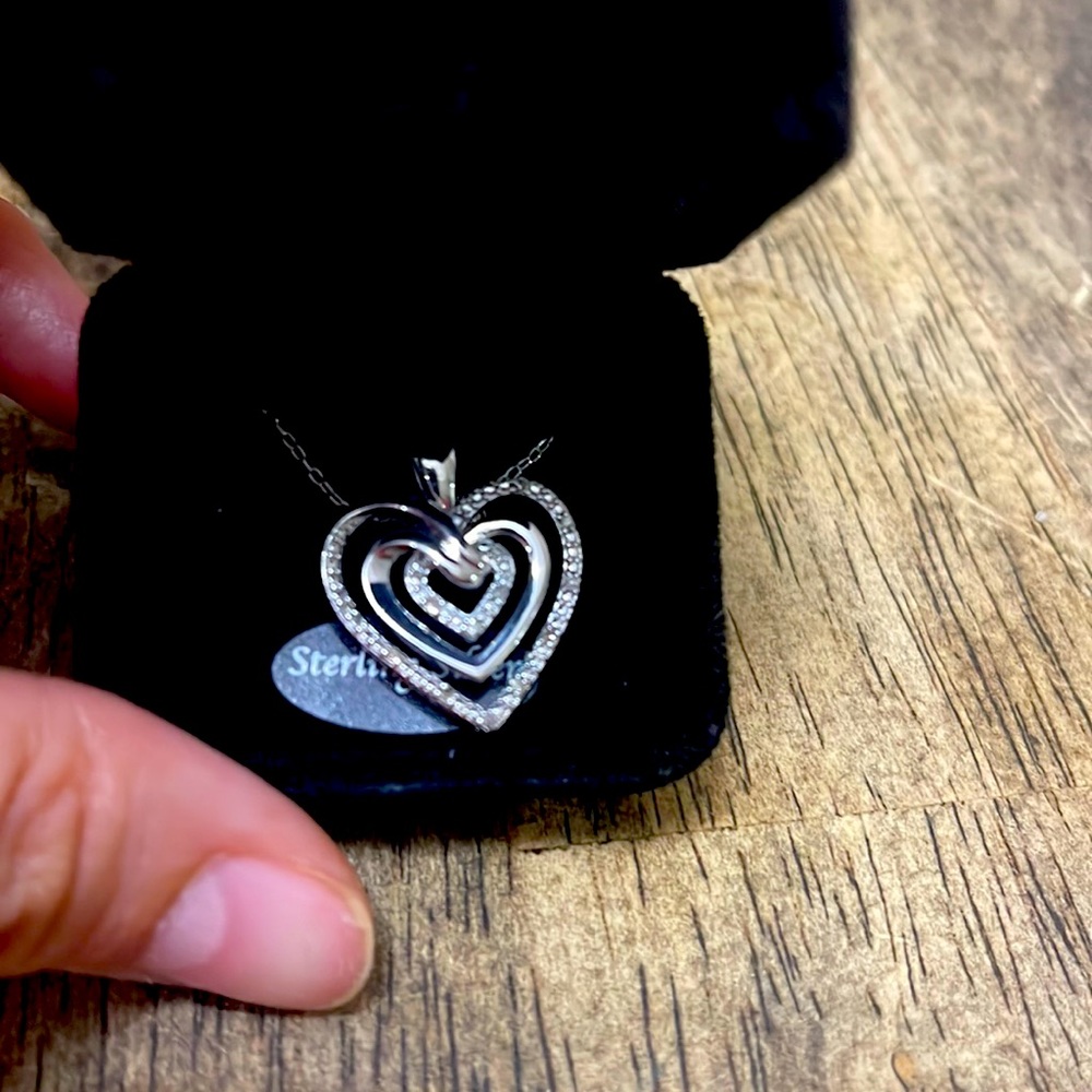 Sterling silver heart necklace with diamond chips
